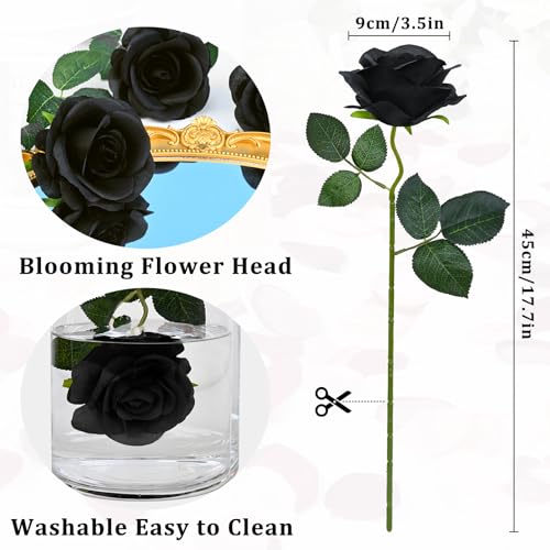 Waipfaru Halloween Flowers, Fake Black Roses Artificial Flowers, Artificial Roses with Long Stems, Faux Silk Roses for Wedding Bouquet Table Centerpieces Indoor Outdoor Decor (10 Pcs, Black) - color: Black, size: 10 Pcs