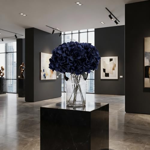 2Bouquets Artificial Fake Flowers Silk Hydrangea Arrangements Wedding Bouquets Decorations Plastic Floral Home Kitchen Garden Party Festival Bar DIY (Navy Blue) - color: Navy Blue