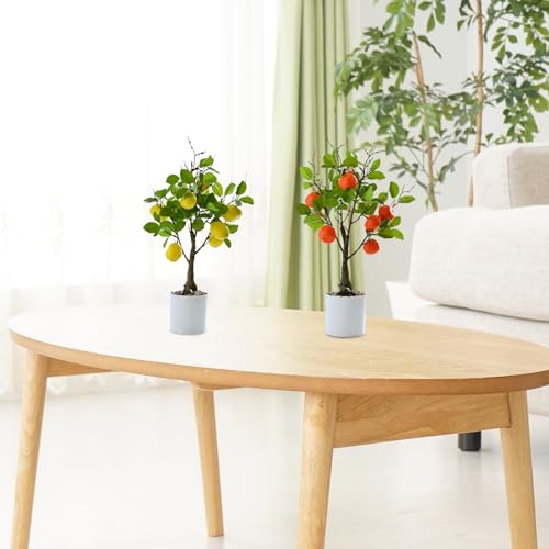 DULRLLY Artificial Lemon Tree Potted Plants 15.7 inch Lemon Greenery Fruit Bonsai Fake Lemon Tree for Lemon Decor Faux Lemon Plants for Kitchen Home Office Party Spring Summer Decoration(Orange) - color: Orange