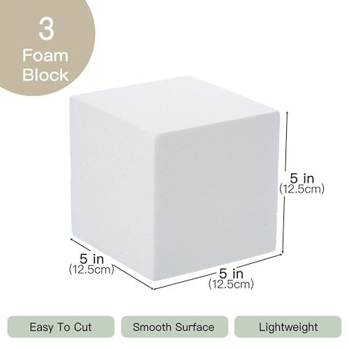 Crafare 3 Pack Craft Foam Blocks 5x5x5 Inch Polystyrene Square Foam Cubes for Arts School Projects Sculptures Floral Arrangements Modeling and Centerpieces - size: 5x5x5in 3pcs