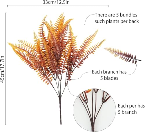 Uieke 48 Bundles Artificial Boston Fern Fall Plant Fall Decor Outdoor UV Resistant No Fade Faux Plastic Greenery Bushes for Home Fall Front Door Porch Garden Autumn Decor - color: Orange and Green-48 Bundles