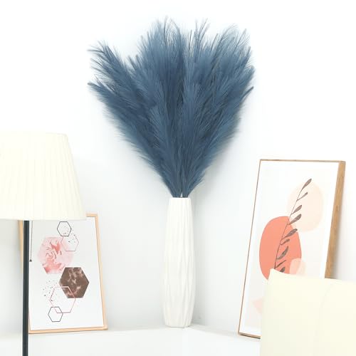 43" Faux Pampas Grass Decor - 8 PCS Tall Fluffy Pampas Grass Flower Arrangement and Vase Filler for Boho Home Wedding Mothers Day Decoration (Navy Blue) - color: Navy Blue