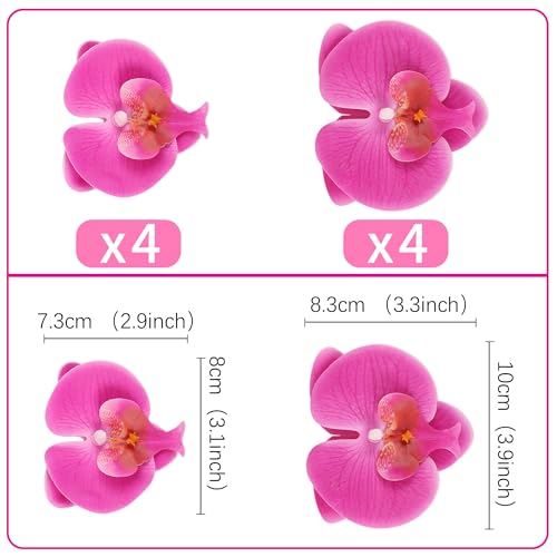 8PCS Artificial Phalaenopsis Cake Toppers Rose Red Butterfly Orchid 3D Flowers Cake Decorations for Floral Wedding Bridal Engagement Women Birthday Mother's Day Party Decoration Supplies - color: Rose Red