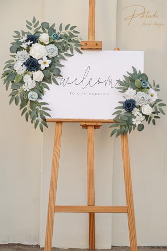 Faux Flower Swag Set of 2 for Wedding Welcome Signs Floral Swag Wedding Reception Ceremony Signs Decor (A-White Blue) - color: A-white Blue