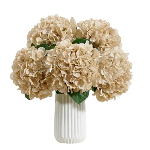8pcs Fake Flowers Silk Hydrangea Artificial Flowers Bouquets Faux Hydrangea Stems for Home Table Centerpieces Wedding Party Decoration - color: Beige