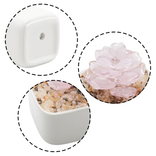 Pink Glass Succulent Planter 3 Inch Potted Faux Succulent for Desk Decor Home Aesthetics - color: Pink Succulent