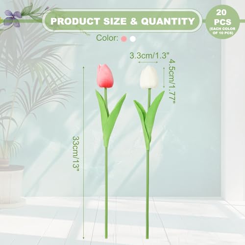 uxcell 20pcs Tulips Artificial Flowers, Faux Flowers Silk Fake Tulip Stems Real Touch for Wedding Bouquet Centerpiece Table Party Decoration(Pure White, Rose Pink) - color: Pure White, Rose Pink