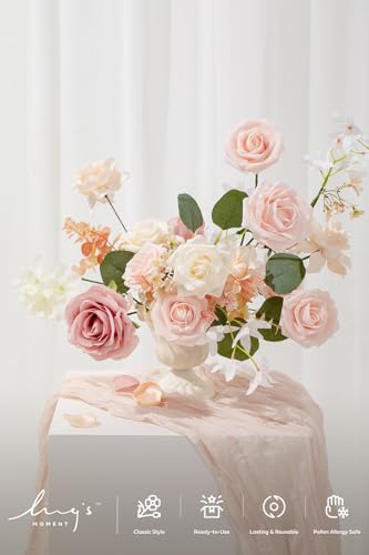 Ling's moment Fake Flowers Box, Faux Artificial Greenery Stems Foam Roses Gardenia Silk Eucalyptus Fabic Flower for Centerpieces Bouquet Wedding Vase Decorations, Dusty Rose & Pink, Grand Combo - color: Pk-dusty Rose & Pink, size: Grand