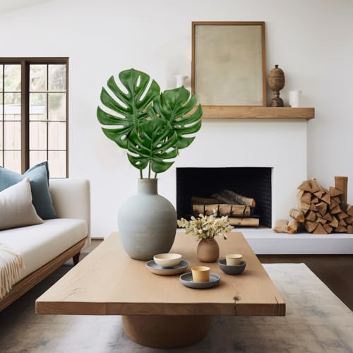 DILATATA 3 Pack Artificial Monstera Leaves with Long Stem for Vase - Fake Tropical Plants Palm Leaves Realistic Philo Turtle Leaves for Home Wedding Party Decor - color: Monstera#pe 3pcs