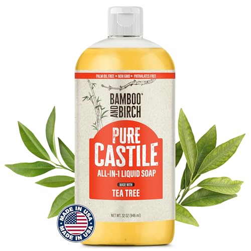 BAMBOO AND BIRCH Pure Castile Soap Liquid, Tea Tree, 32 oz | Certified Palm Oil Free, Natural Soap