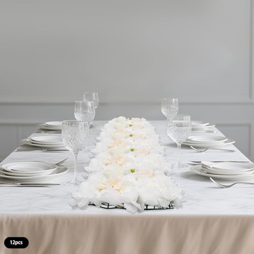Artificial Flower Wall Panels, Set of 12 White Dahlia Rose Hydrangea Backdrop, Silk Fabric with 100 Cable Ties, Reusable Party Wedding Home Wall Decor (15x16 Inch) - color: White