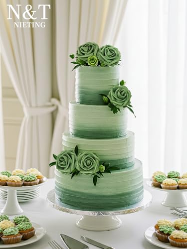 N&T NIETING Artificial Flowers Roses Army Green Foam Rose 50pcs Fake Flowers with Stem for DIY Wedding Bouquets Centerpieces Bridal Baby Shower Party Home Shower Arrangement Decoration - color: Army Green, size: 50pcs