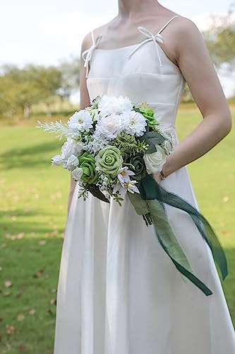 Rose Artificial Flowers Forest Green Ombre Color Foam Fake Roses with Stems 25pcs for DIY Wedding Bouquets Bridal Shower Centerpieces Party Decorations - color: Forest Green
