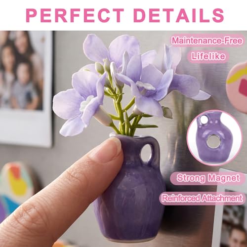 8Pcs Mini Vase Magnets for Fridge with Artificial Flowers Set Strong Magnetic Cute Decorative Bud Vases for Kitchen Office Locker Home Decor Small Flower Vase (Morandi) - color: Morandi