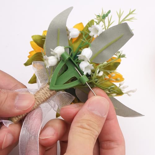2Pcs Sunflower Corsage Wristlet and Boutonniere for Men Set - Perfect for Prom Decorations Weddings Party Suit Flower Accessories - color: Sunflower