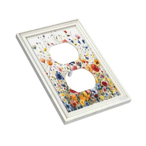 Decorative Art Light Switch Covers Watercolor Wildflower Bouquet 1 Gang Single Duplex Outlet Wall Plate Switchplate Electrical Faceplate for Home Decor - color: Watercolor Wildflower Bouquet, size: 1-Gang Duplex Outlet / 5 x 3 IN
