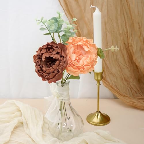 Artificial Flowers, 16pcs Realistic Rose for DIY Wedding Bouquets Centerpieces Arrangements, Terracotta Peonies Flowers with Stem Bridal Shower Party Home Decorations - color: Terracotta Peonies, size: 16pcs