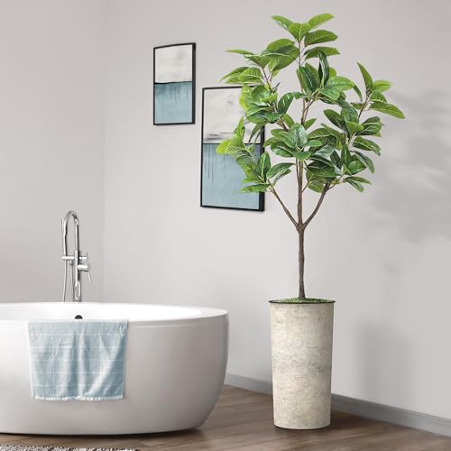 Artificial Tree in Off-White Texture Planter, Fake Magnolia Tree for Indoor and Outdoor Home Decoration - 70" Overall Tall (Plant Pot Plus Tree) - style: Magnolia Tree