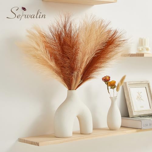 Serwalin 60pcs Orange Pampas Grass Decor, 17.7Inch Fall Artificial Pampas Grass, Faux Pampas Flower Arrangement for Home Decor Wedding Party Centerpieces Decoration Vase Filler - color: I Fall Sunset