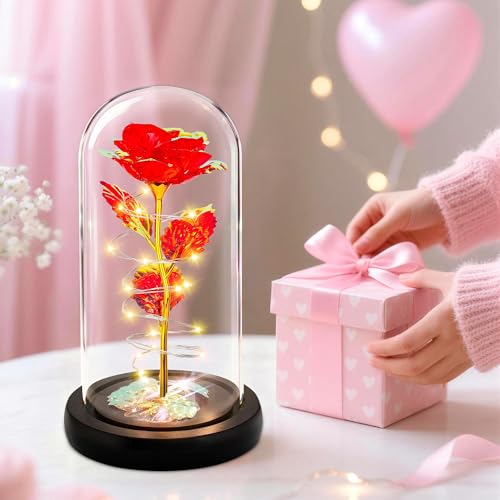 Childom Mothers Day Mom Gifts for Mom,Birthday Gifts for Women Moms Grandma,Flowers for Delivery Prime,Red Light Up Rose in A Glass Dome,Anniversary Valentines Roses Gift for Her Wife Daughter - color: Red Large