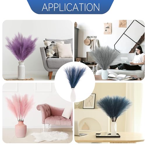 Faux Pampas Grass Decor ， 21.7 Inch Artificial Pampas Grass Navy Blue Reed Grass, Vase Filler for Home Decor, Room, Bathroom, Wedding, Table Centerpiece - 20PCS - color: Navy Blue