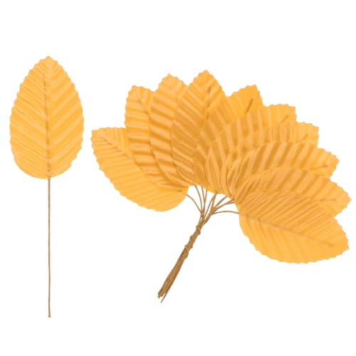 M METERXITY 100-Pack Artificial Silk Leaf, Faux Wire Single Leaves, Fake Flower Leaf with Stem for DIY Bouquet/Wreaths/Wedding/Garland/Party Decorations, Fake Rose Craft Leaves [Orange] - color: Orange