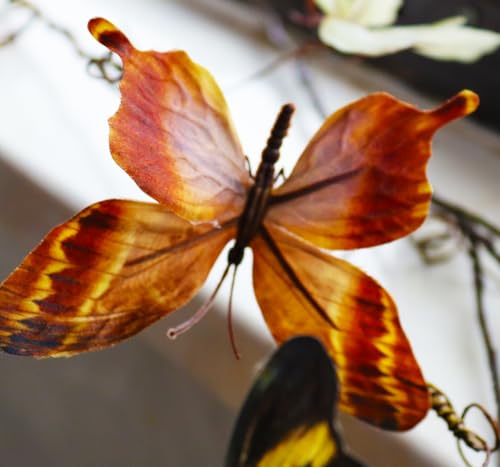 Artificial Butterfly, Silk Butterflys, Butterflies for Crafts for Floral Arrangements, 3D Butterfly Stakes Decor, Patio Plant Pot, Flower Bed Home Decor - color: Orange Series-1 Branch