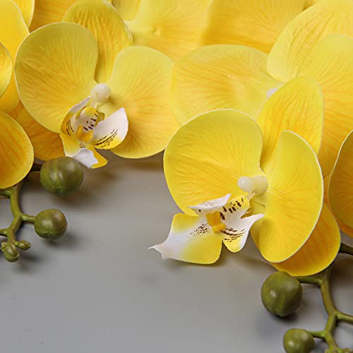 36" Faux Orchid Real Touch Signal Stem Phalaenopsis Orchid Spray with 9 Large Flowers for Home Arrangement, Artificial Flowers for Home Decor, Office House Decoration-Yellow Phalaenopsis 2 Pcs - color: Yellow #07