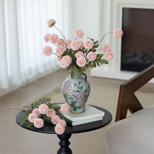 mizii 6Pcs Pink Fake Silk Pompon Mum Artificial Flowers Bulk Small Faux Chrysanthemums with Stems Realistic Floral Decorations for Wedding DIY Bouquet Centerpieces Shower Vase Home Decor (Light Pink) - color: Light Pink
