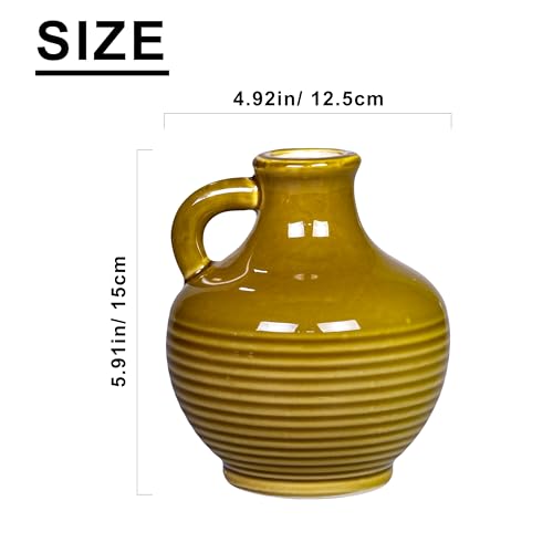 Sunddo Brown Ceramic Vase 6 Inch - Small Rustic Decorative Vase with 1 Handle for Farmhouse Home Decor, Shelf, Bathroom, or Coffee Table - color: Brown - 6, size: 6 Inch