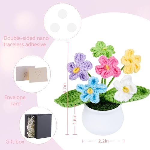Crochet Flowers Handmade Knitted Potted Flower for Mom, Crochet Gifts for Daughter Friends Women Party Favors Teacher Thank You Appreciation Gift, Cute Desk Home Room Office Decor Accessories - color: Colorful