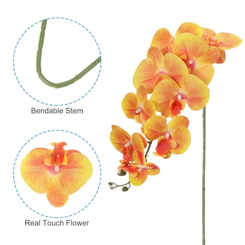 PATIKIL Artificial Orchid Stems 41", 3 Pack 9 Heads Faux Phalaenopsis Flowers Real Touch Fake Orchid Flower Branch for Vase Home Wedding Decoration, Gold Yellow - color: Gold Yellow