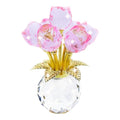 TWINKLING Crystal Roses Figurine with Round Vase, Glass Rose Crystal Flowers Bouquet, Birthday, Anniversary, Wedding, Home Decor, Gold Leaf (Pink) - color: Pink(gold Leaf)