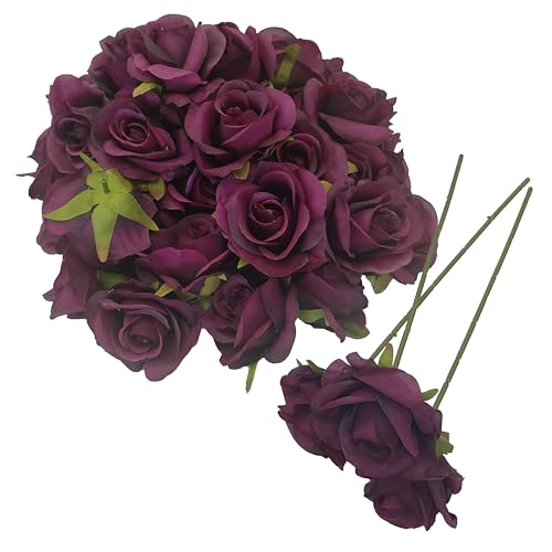 ATFL Artificial Satin Rose Flower Heads,42 Pcs Silk Rose Heads with Stems,3.5'' Rose Artificial Flowers Bulk,Artificial Rose Flower Heads for DIY Crafts Bouquet (42, Burgundy) - color: Burgundy