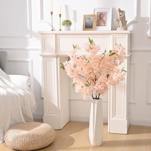 Sunm Boutique Champagne Faux Cherry Blossom Branches, Artificial Cherry Blossom Stems Cherry Blossom Flowers Vase Arrangements for Wedding Home Party Kitchen Decor, Set of 3 - color: Champagne, size: Pack of 3