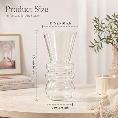 Clear Glass Flower Vase for Fresh Flowers, Decorative Ribbed Vase for Dining Table Centerpiece, Living Room and Office Desk Decor, Housewarming Gift - color: White