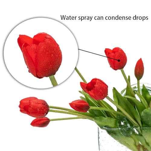 DUYONE 15Pcs Artificial Tulips Flowers, Soft Touch Realistic Latex Tulips Bouquet for Home Office Wedding Party Garden Decor, Fake Flowers for Centerpieces Dining Table Living Room Spring((Red,15pcs) - color: A Style-15pcs Red 15pcs(no Vase)