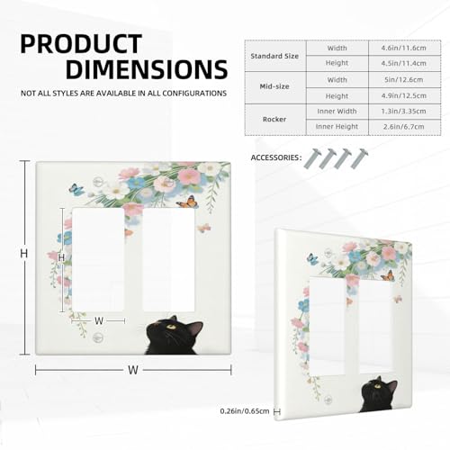 Decorative Art Light Switch Covers Black Cat Hanging Blooms 2 Gang Single Toggle Duplex Combination Electrical Faceplate Switchplate Wall Plate for Home Decor - color: Black Cat Hanging Blooms, size: 2-Gang Rocker /4.6 x 4.5 IN