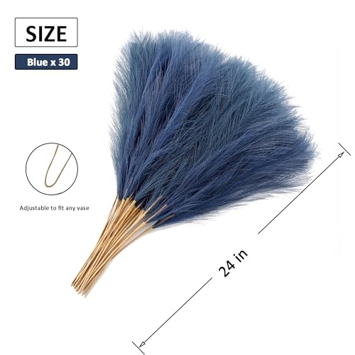 Navy Blue Faux Pampas Grass Extra Full, 24'' Tall 30 Stems with 90 Branches Artificial Pampas Grass Boho Decor, Artificial Flower Arrangements for Wedding Centerpieces, Vase Filler - color: Navy Blue, size: 24'' Tall