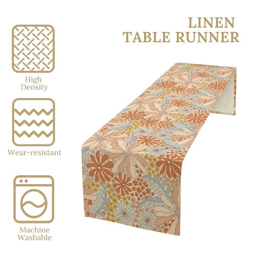 Retro Mid Century Hippie Table Runner Vintage Groovy Abstract Florals 1960s 1970s Boho Flower Dinner Runner for Country Farmhouse Home Kitchen Birthday Party Holiday 36X13inch - color: Bohoflower-11, size: L36"x W13"