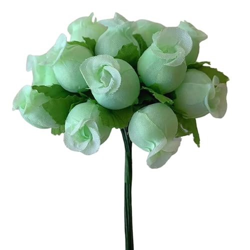 Mint Green Artificial Silk Flower Roses - 12 Mini Bouquets of 12 Rosebuds, 144 Rosebuds Total, St. Patrick's Day, St. Paddy's Day, Gift Wrapping, Wreaths, Bows, Present, Wedding, Reception, Wreath - color: Mint Green