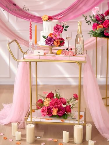 Serwalin Artificial Hot Pink & Orange Flowers, Magenta Silk Fake Flowers, Autumn Faux Flowers for Wedding Bouquet, Table Centerpieces, Home Decor - color: A Aesthetic Hot Pink & Orange, size: Square