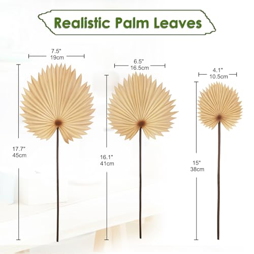 Pu Foam Sorrell Brown Artificial Palm Leaves Faux Palm Tropical Leaves Fake Palm Fronds for DIY Wedding Bouquets Fake Leaves for Centerpieces Arrangements Bridal Shower Palm Leaf for Home Decor-6Pcs - color: Sorrell Brown