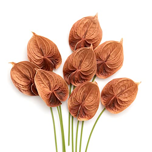 Ling's Moment Artificial Anthurium Flowers, 8pcs Terracotta Faux Greenery Stems, Burnt Orange Foam Filler Plants for DIY Wedding Bouquets Centerpieces Arrangements Bridal Shower Party Home Decorations - color: Or-burnt Orange