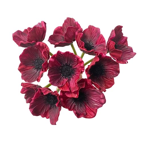 10 Stem 11" Bouquets Artificial Flowers Poppy Flowers,No Fade PU Fake Wild Flowers for Kitchen Table Centerpiece Vase,Wedding Holding Flowers Backdrop Arch Wall(Wine Red) - color: Wine Red