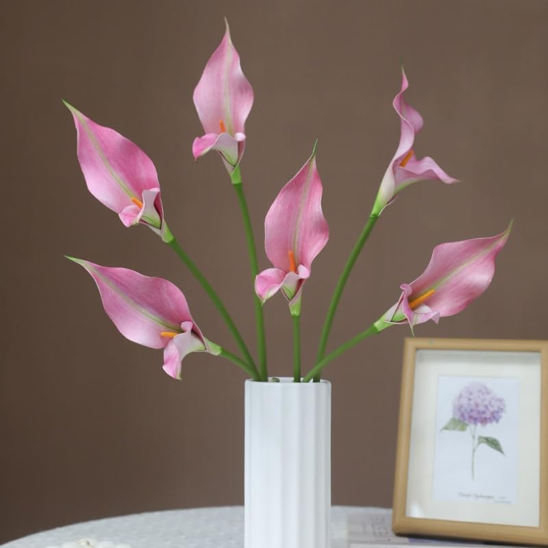 6 Pieces Calla Lily Artificial Flowers,Real Touch Latex Flowers,22" Long Stem Artificial Flowers for DIY Wedding Bouquet Party Home Table Centerpieces Decor (Pink) - color: Pink