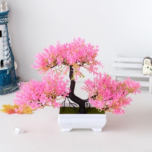Bonsai Pine Tree, Fake Potted Bonsai Simulation Decorative Ornaments Home Office Desk Decor(Pink)