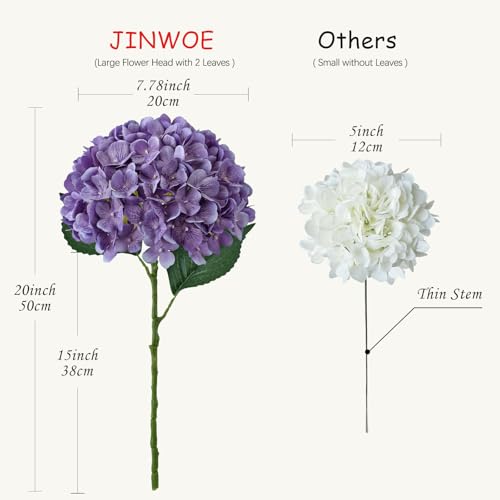 JINWOE 4PCS Light Purple Artificial Silk Hydrangea Flowers, 21" Large Faux Hydrangea Bouquet for Home Table Centerpieces Wedding Garden Party Decoration - color: Light Purple