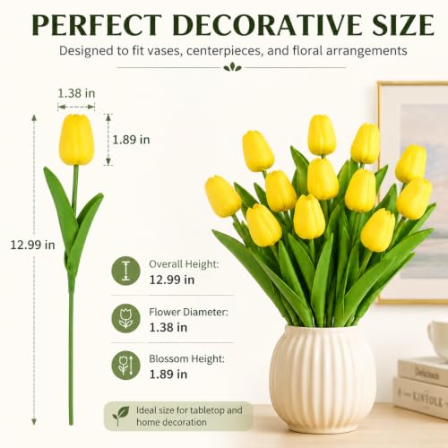 10 Pack Tulips Artificial Flowers PU Faux Flowers Fake Tulips for Home Kitchen Wedding Dining Table Decorations Mother's Day Easter Valentine's Day Decor (Yellow) - color: Yellow