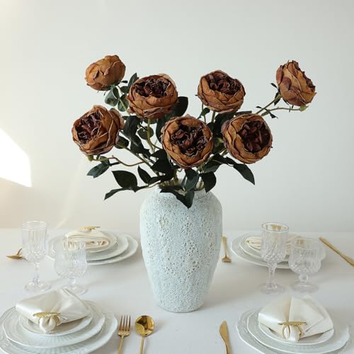 mizii 6Pcs Burnt Orange Artificial Roses Flowers Fake Silk Roses Flower with Long Stem for Wedding Decorations Table Centerpieces Flower Arrangement Home Decor (Burnt Orange) - color: Burnt Orange